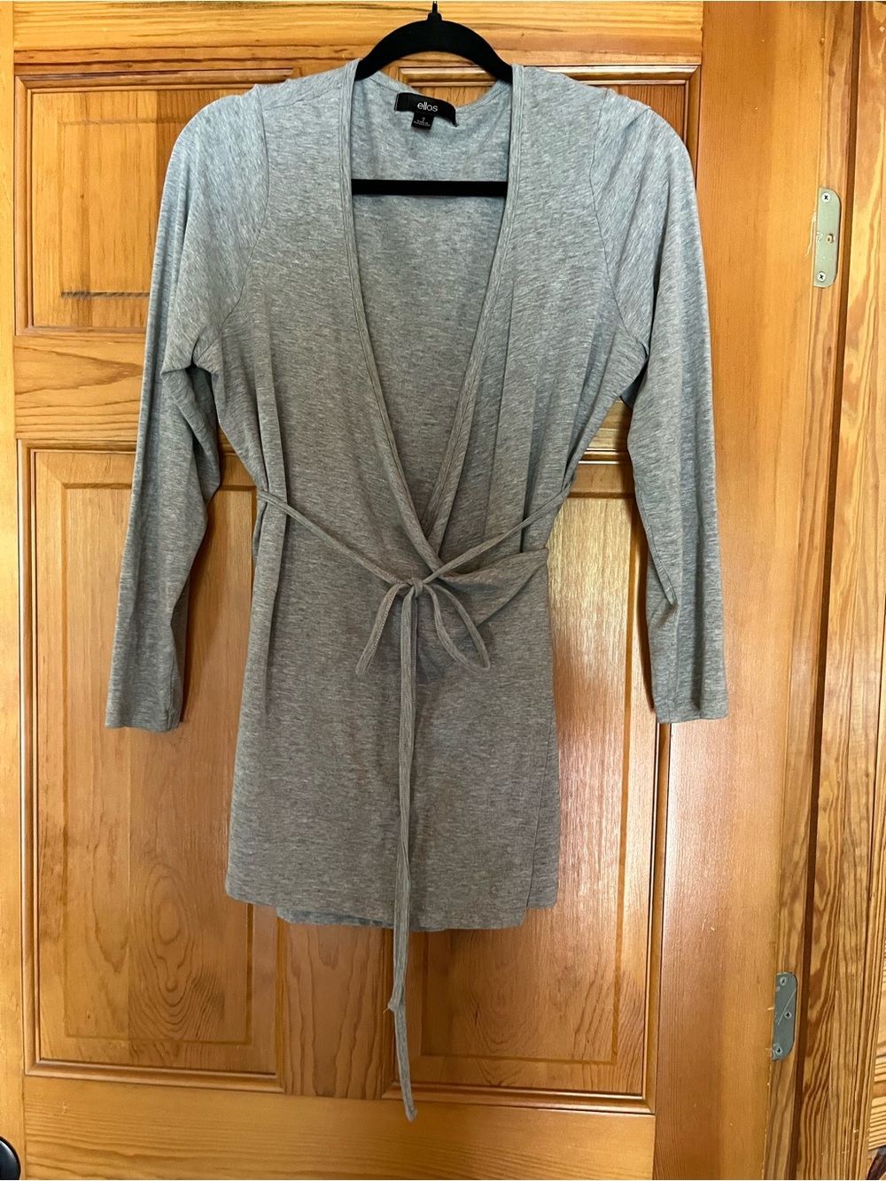 Ellos Gray Wrap Top Belted Long Sleeve Size 12 Small